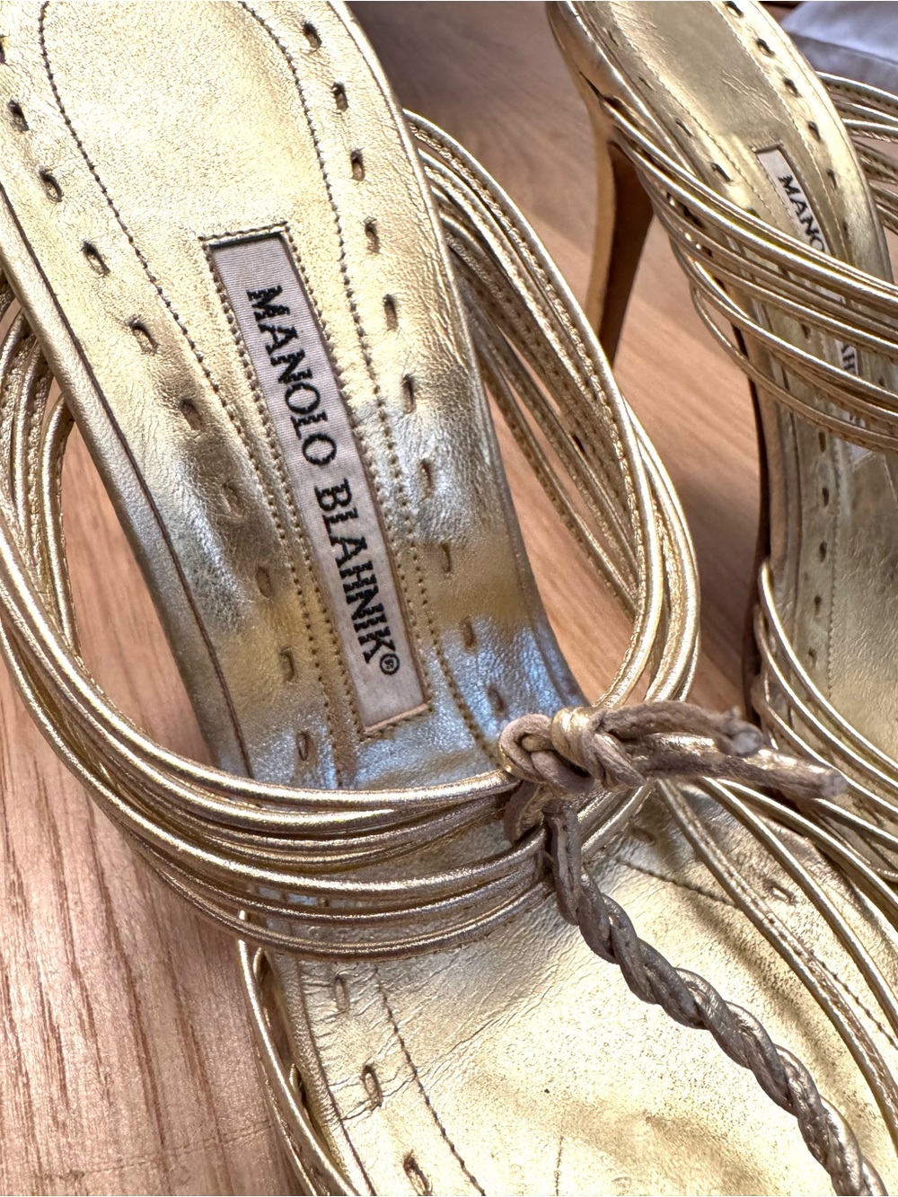 Manolo Blahnik Gold Strappy High Heel Sandals